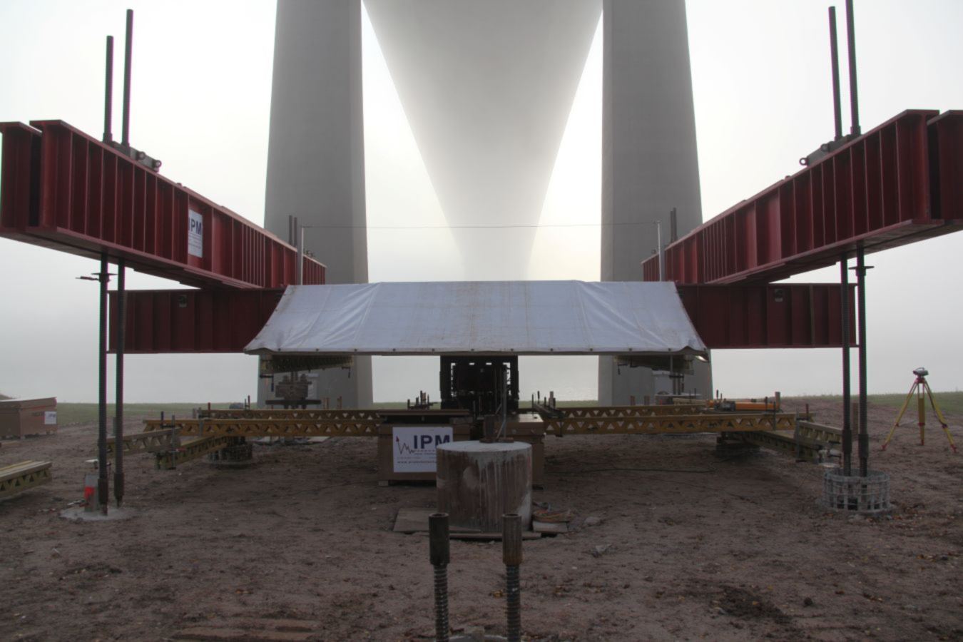 Loading beam under a bridge pylon during a static load test